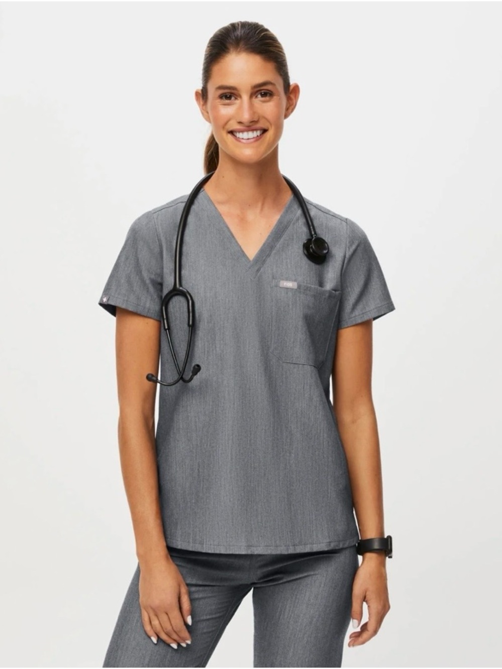 FIGS Graphite Catarina One Pocket Scrub Top Livingston Basic Scrub Bottom - Picture 3 of 3
